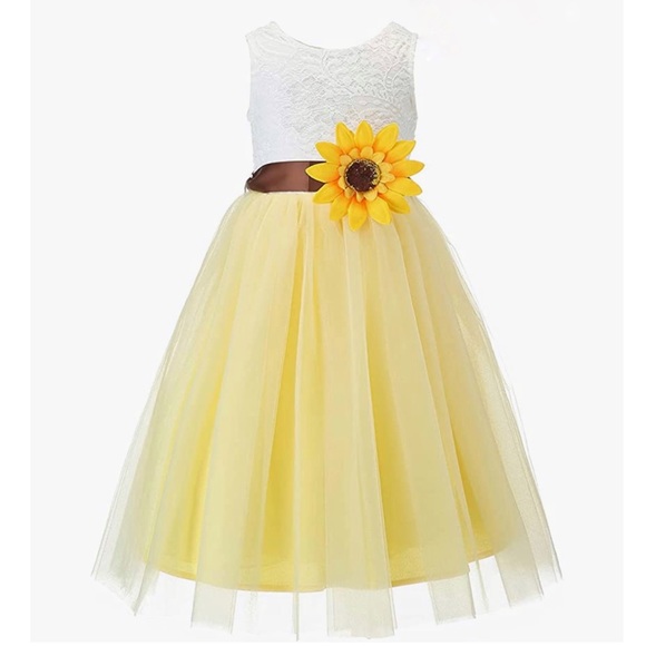 Bow Dream Other - BOW DREAM | Kid’s Lace Tulle Flower Girl Dress V Back Backless Sunflower Dress 5